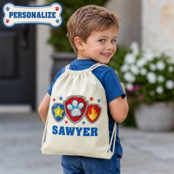 Paw Patrol Badges Personalized Drawstring Backpack